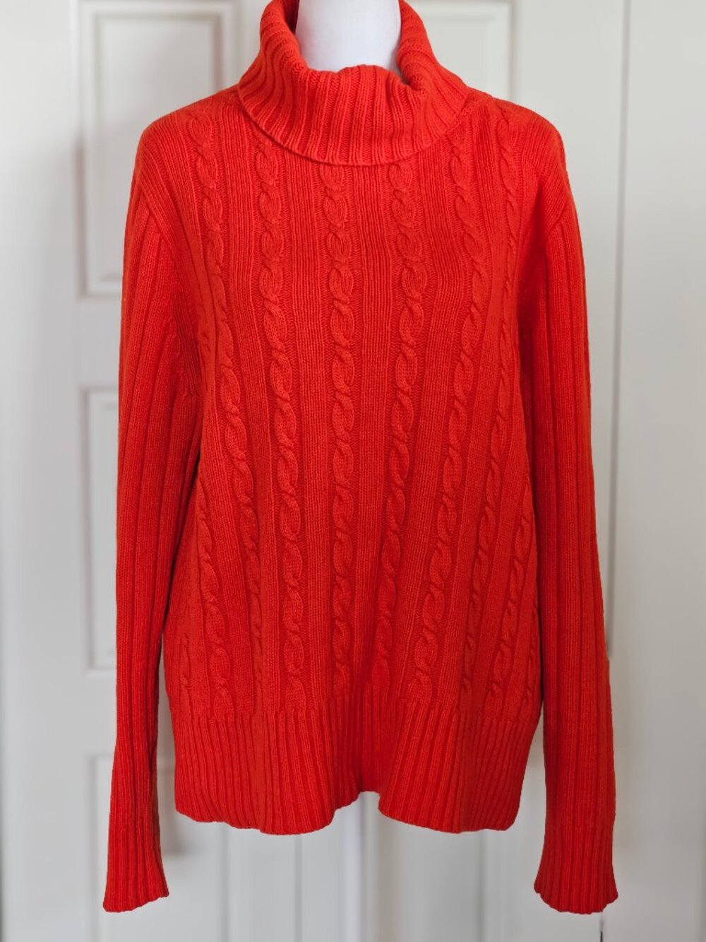 J.Crew Cambridge Cable Chunky Turtleneck Sweater Vibrant Flame 47934 XL
